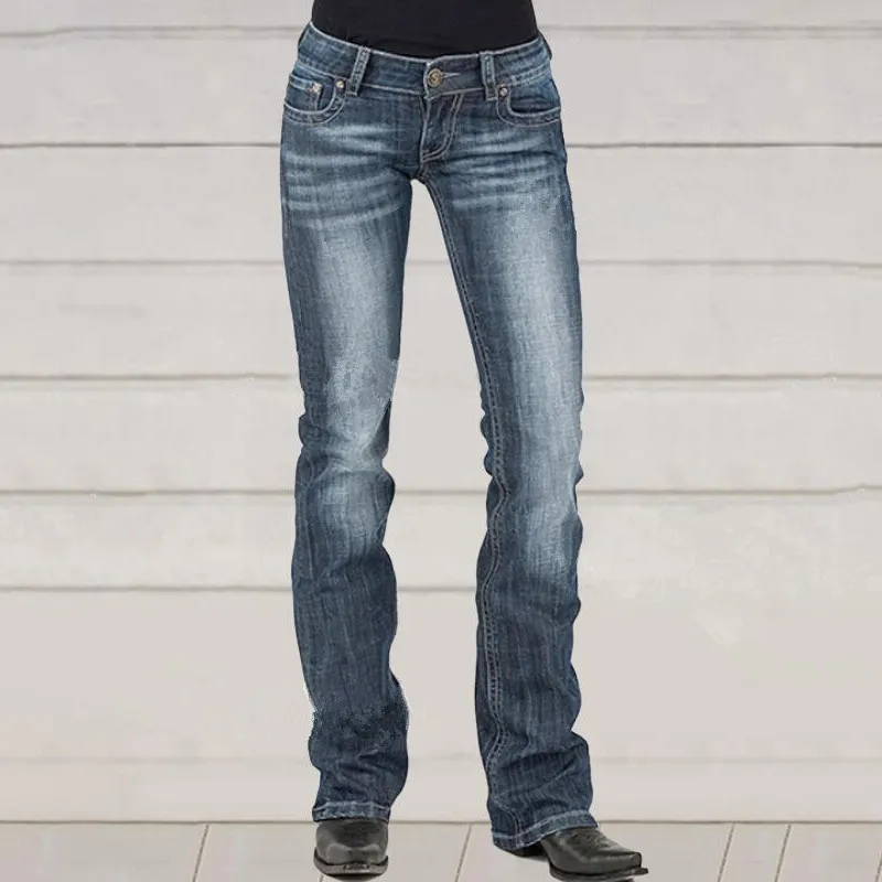 Classic Hip Hugger Washed Bootcut Jeans