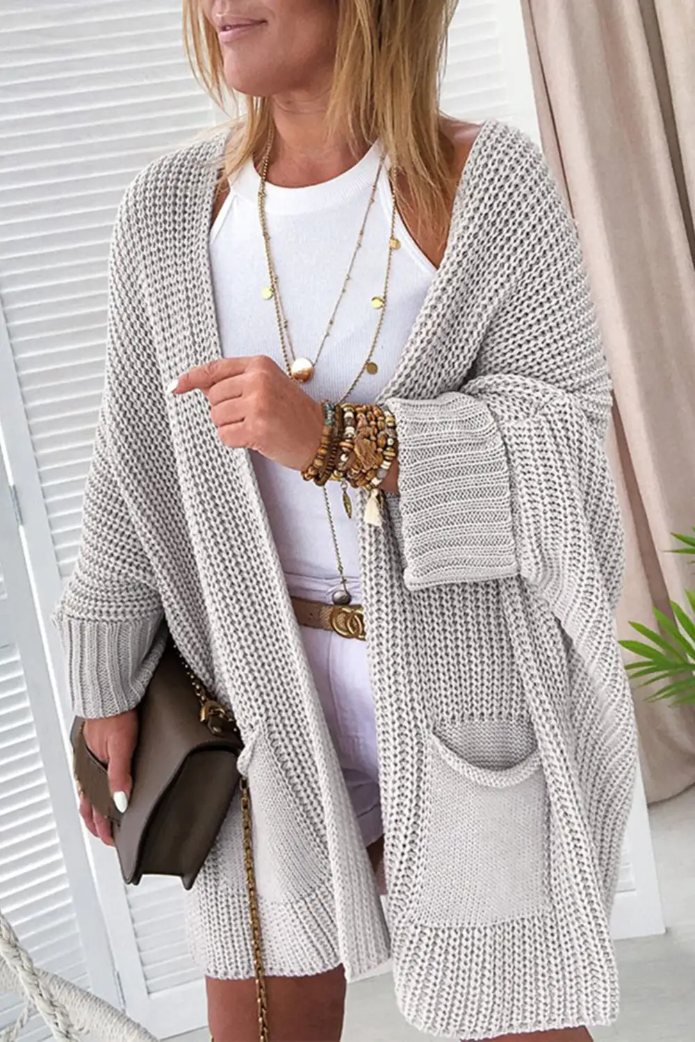 Oversized Fold Over Sleeve Cardigan