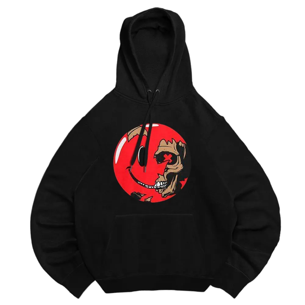 Red smiley hooded sweatshirt