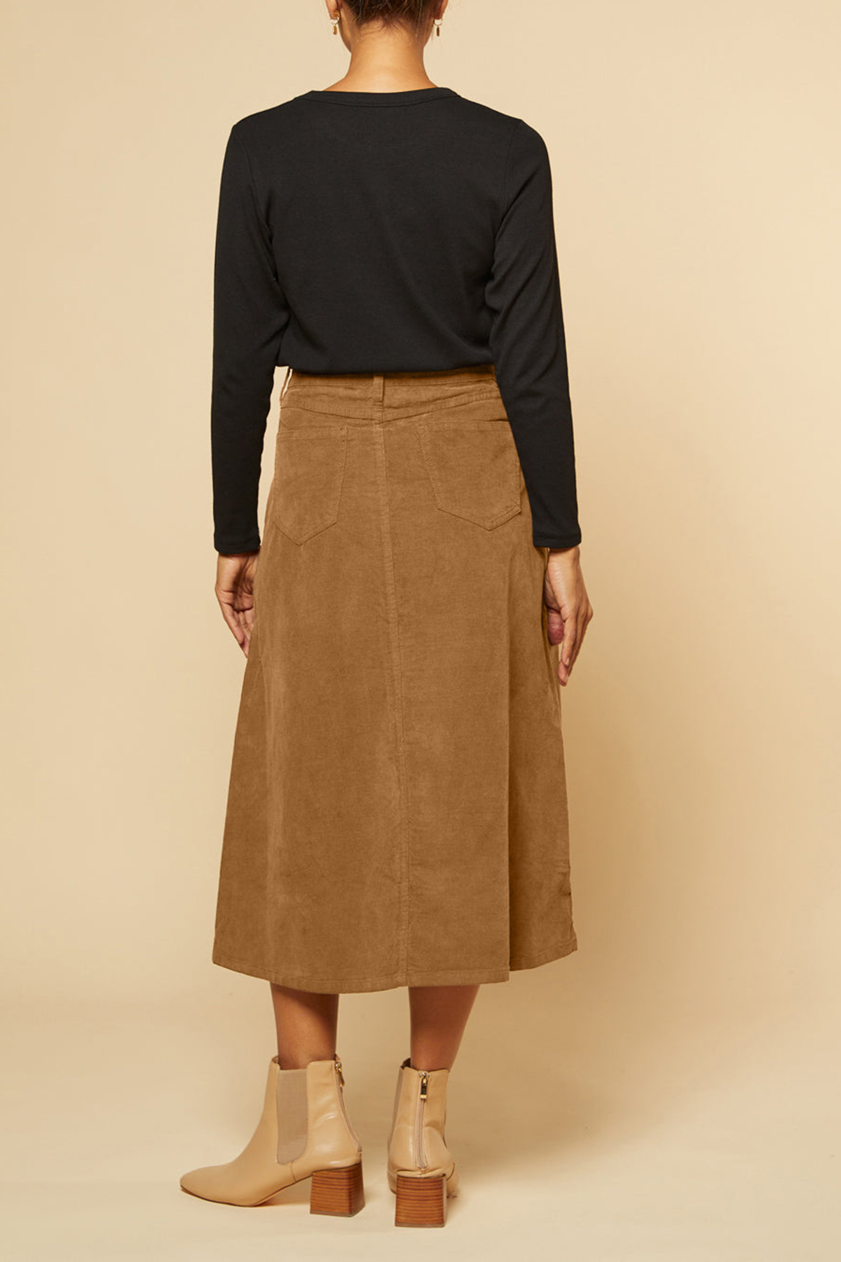 Adrift A-Line Brushed Cotton Skirt in Camel