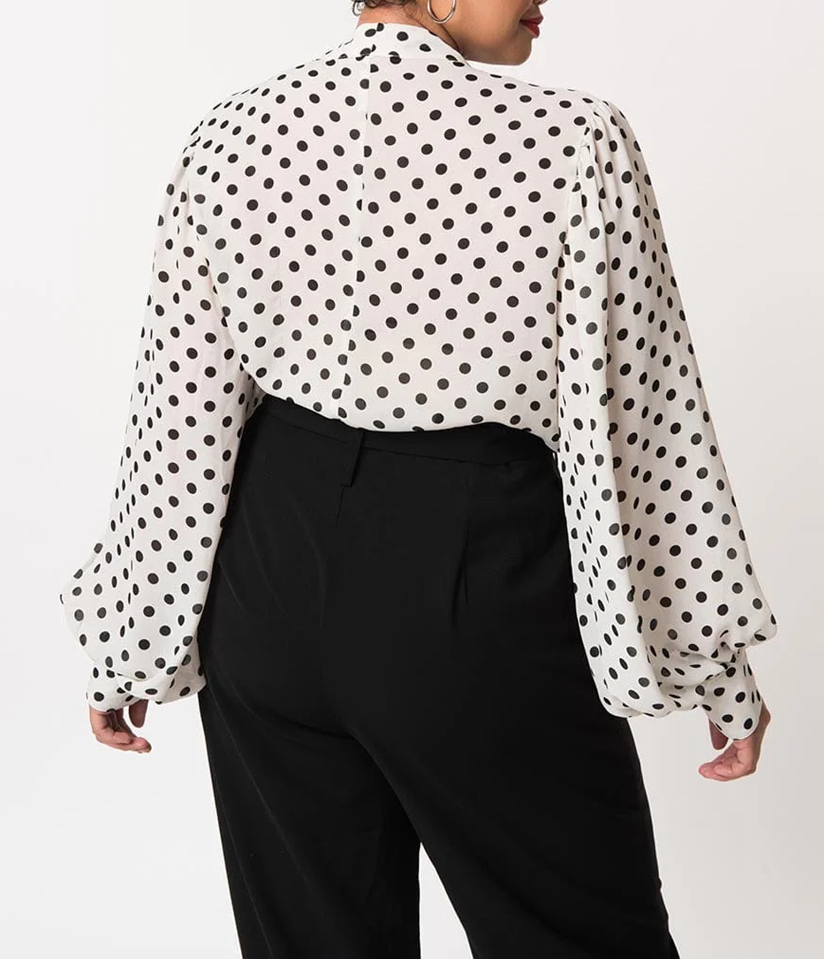 Unique Vintage Plus Size White And Black Polka Dot Neck Tie Gwen Blouse