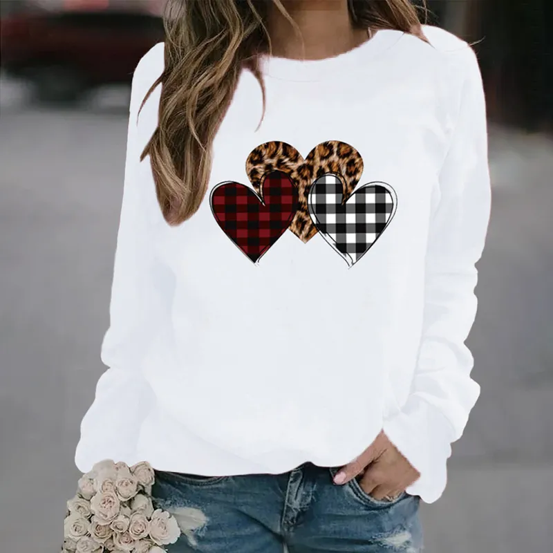 Casual Check Heart Print Sweatshirt