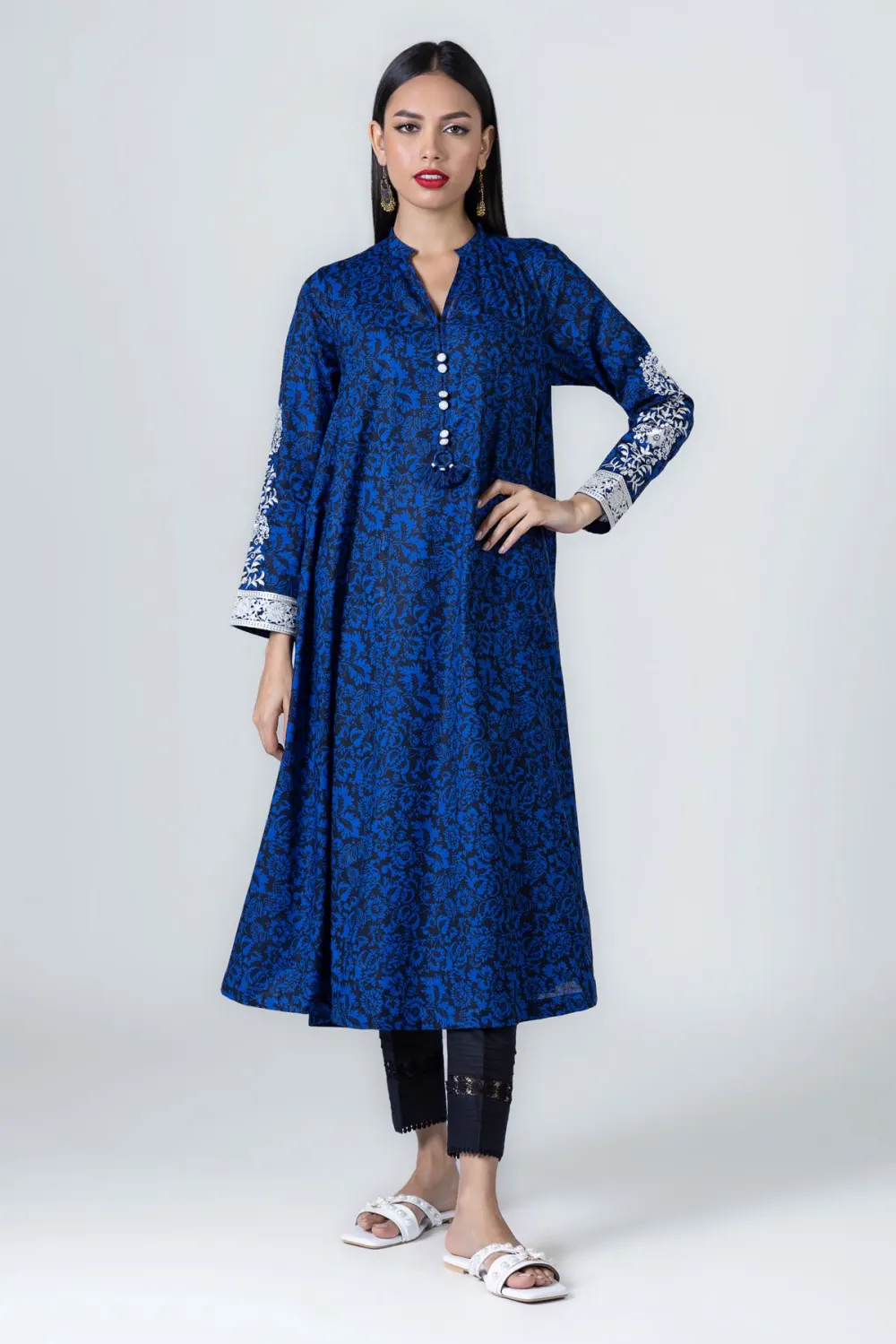 3 Piece Kurta Embroidered | Dupatta& Bottom & Tops | Color Navy blue