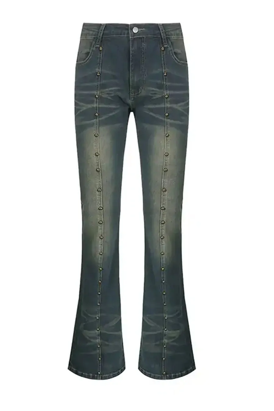 Y2K Low-Rise Brass-Studded Flare/Bootcut Jean With Stretch