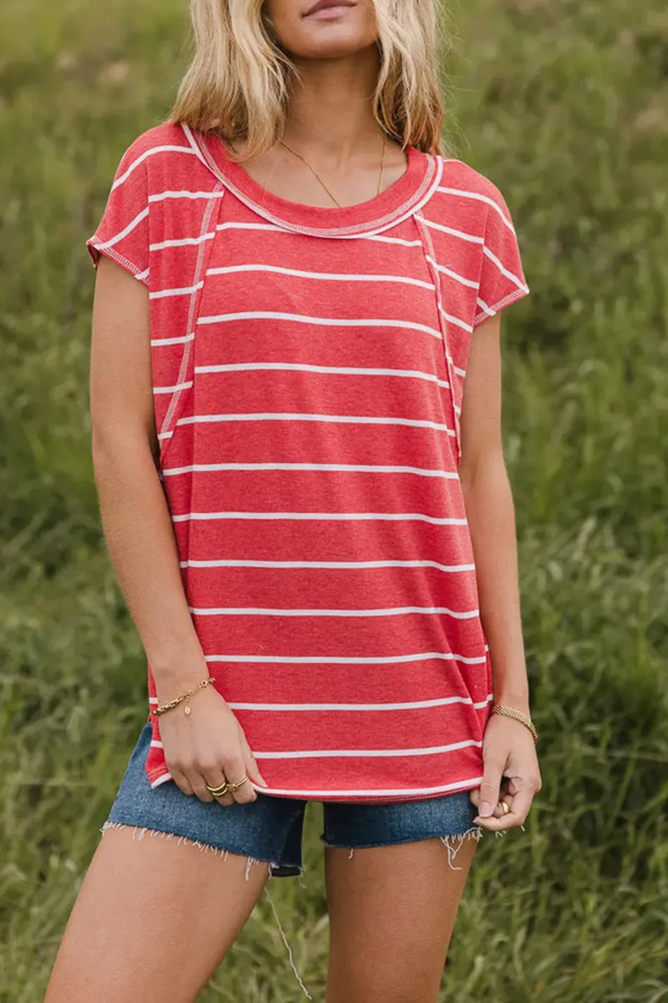 THERESA STRIPED TOP IN RED