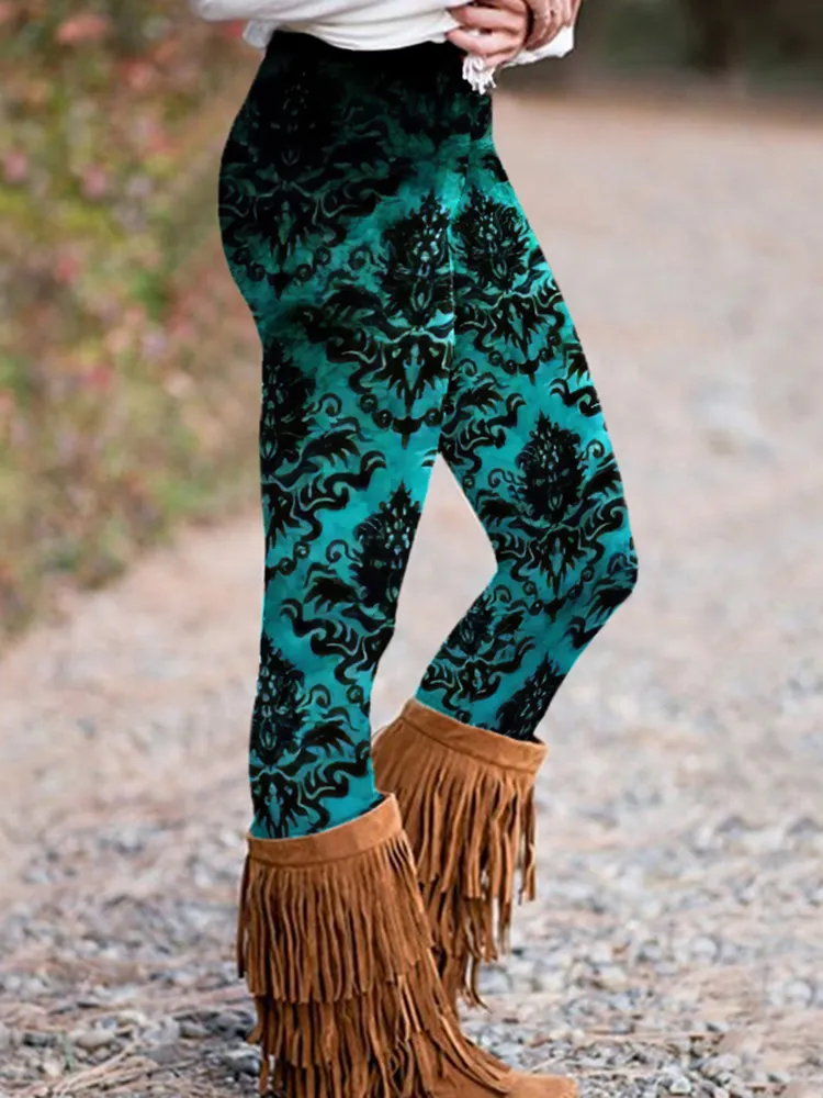 Western Geometry Tribal Gradient Print Skinny Leggings