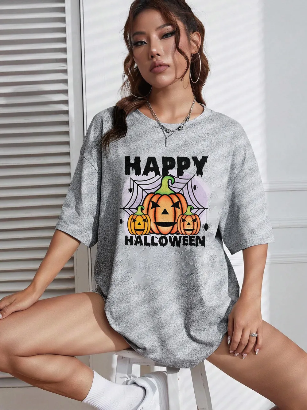 Women's Pumpkin Art Letter Printed T-shirt