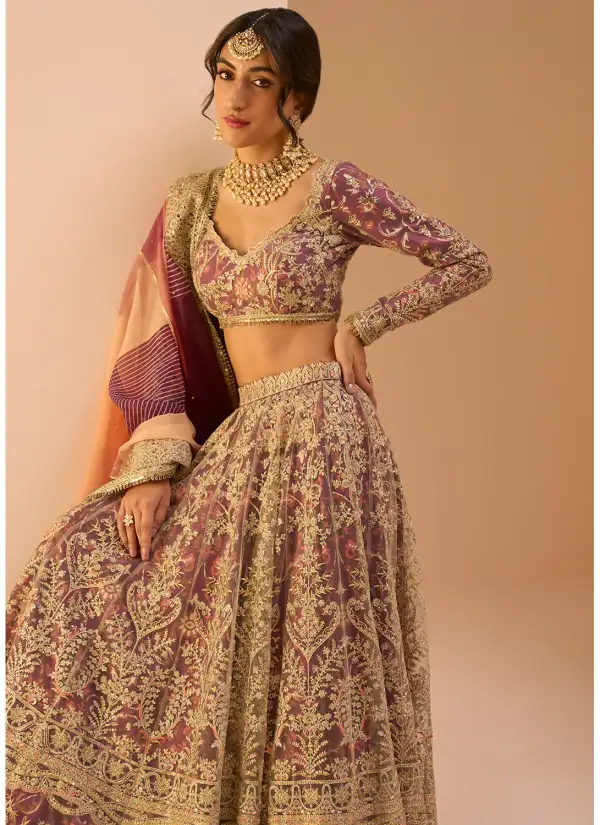 Magenta Multicolor Embroidered Lehenga