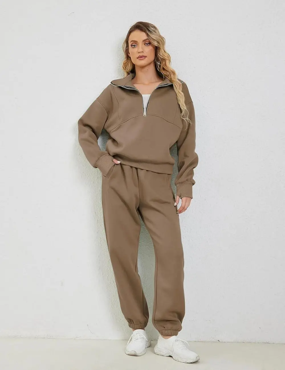 2 Piece Half Zip Sweatsuits Fleece Sweatshirt and Joggers Set Tracksuit