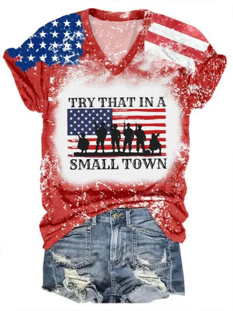 Women's Try That In A Small Town Print V-Neck T-Shirt