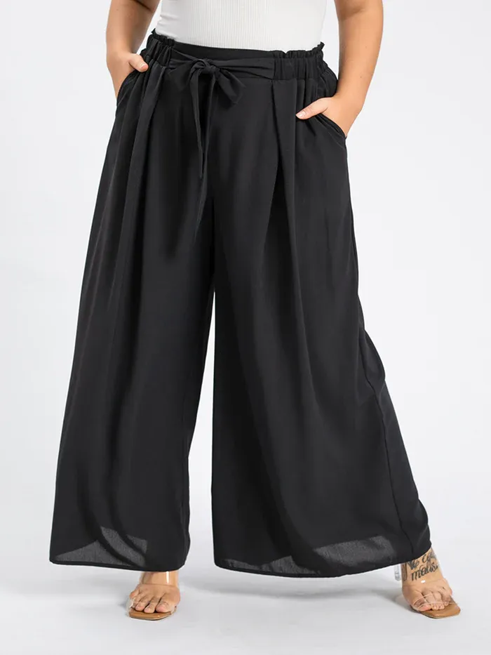 Plus Paperbag Waist Belted Wide Leg Pants