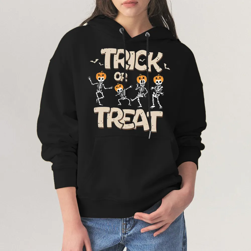 TRICK OR TREAT HALLOWEEN PATTERN PRINTED HOODIE