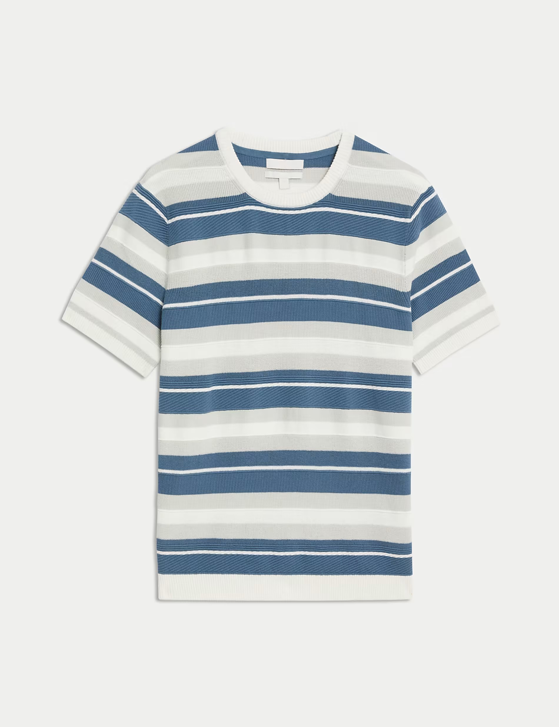 Cotton Rich Striped Crew Neck Knitted T-shirt