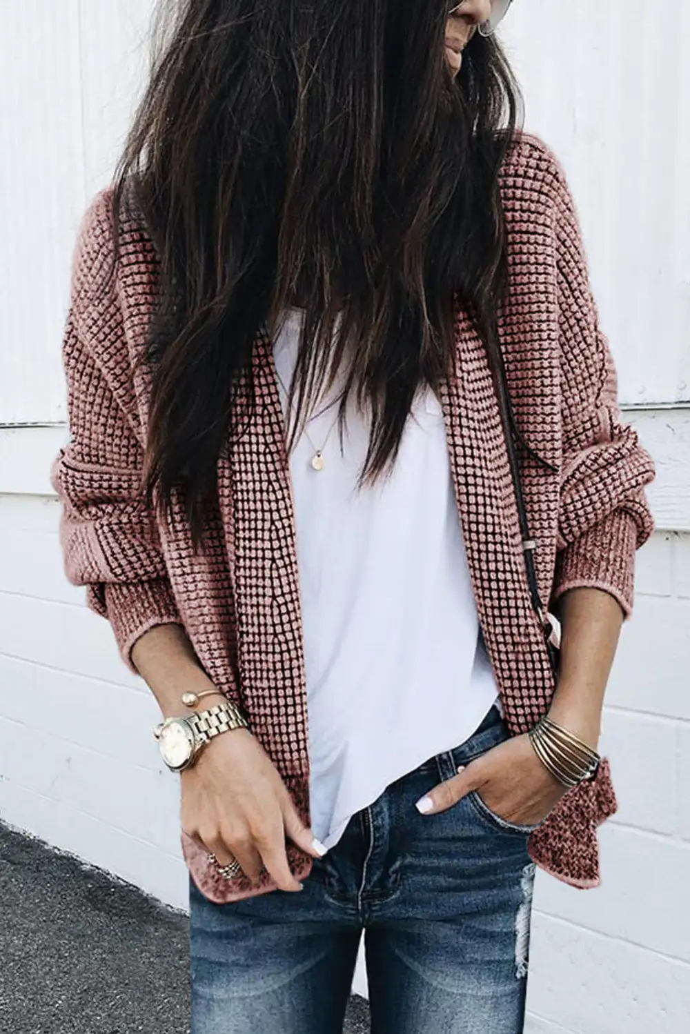 Plaid Contrast Trim Open Front Cardigan