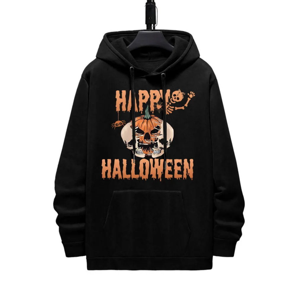 HAPPY HALLOWEEN PATTERN PRINTED HOODIE