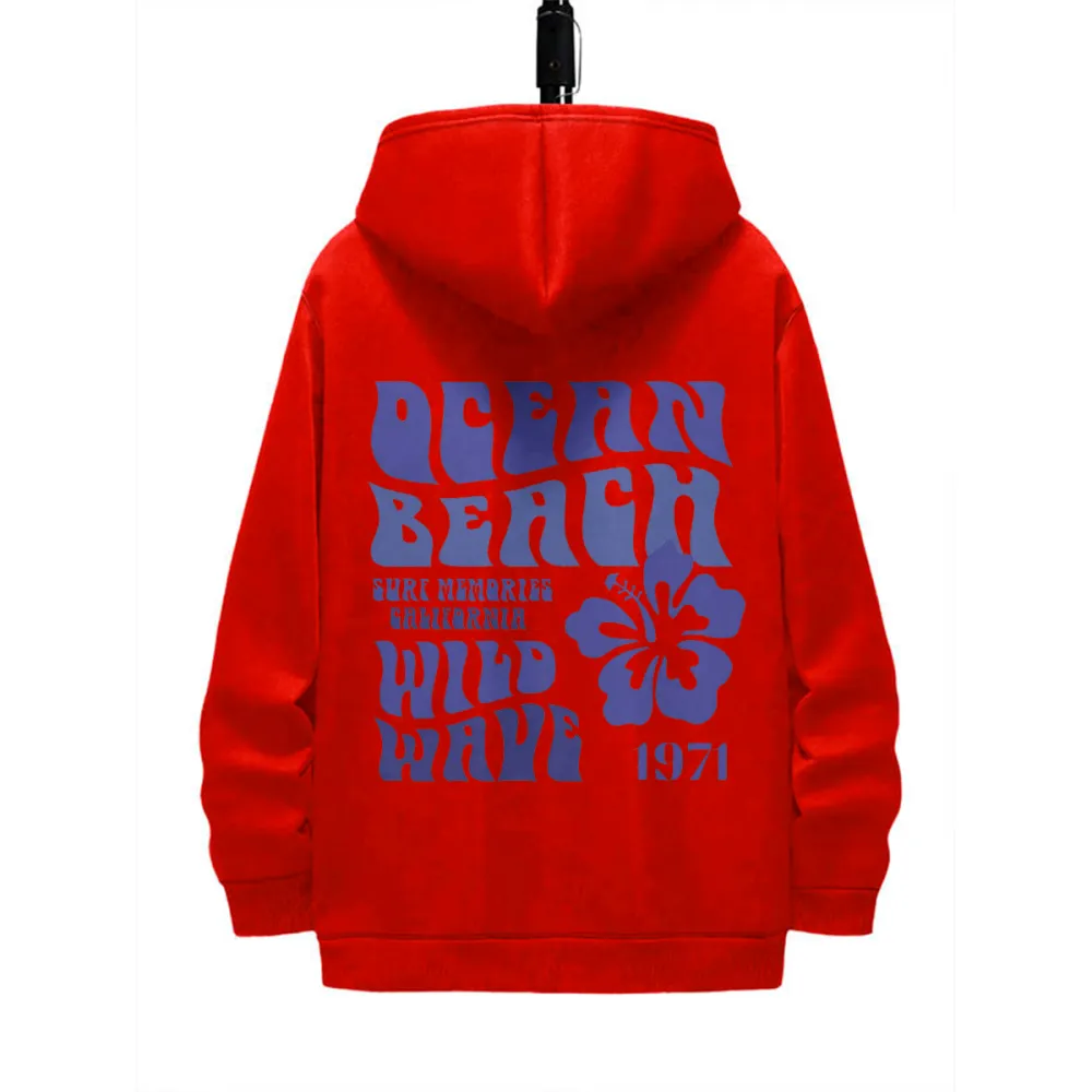 OCEAN BEACH PATTERN PRINTED HOODIE