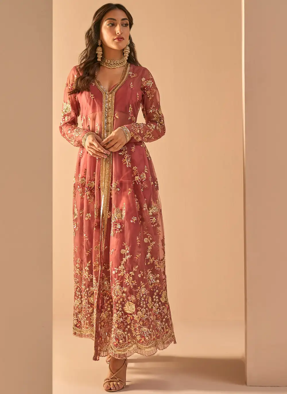 Coral Embroidered Jacket Suit