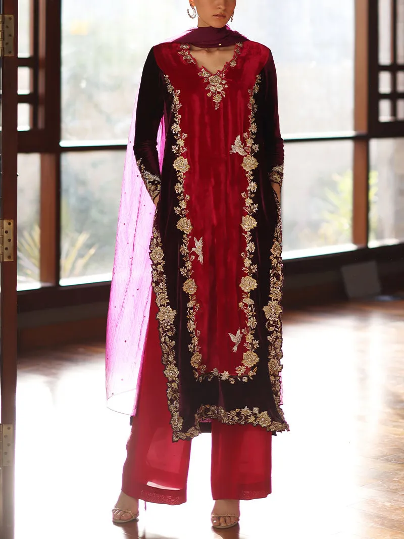 Elegant embroidered velvet kaftan