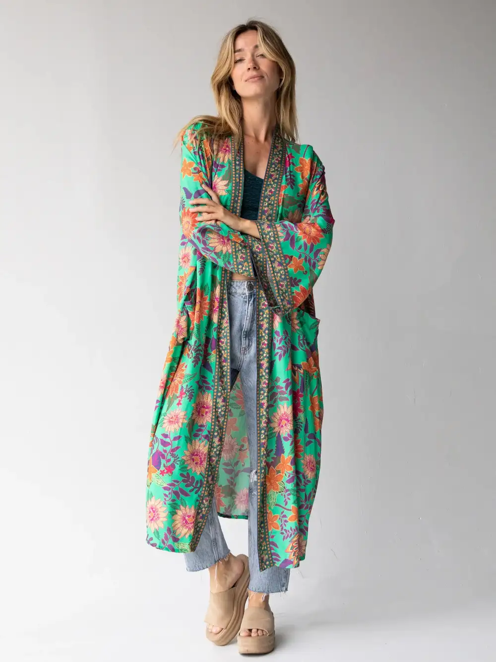 Camila Kimono - Bright Green Floral