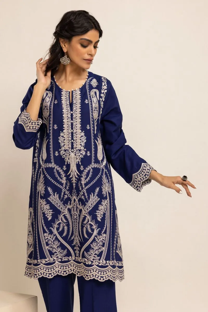 3 Piece Kurta Embroidered | Dupatta& Bottom & Tops | Color indigo