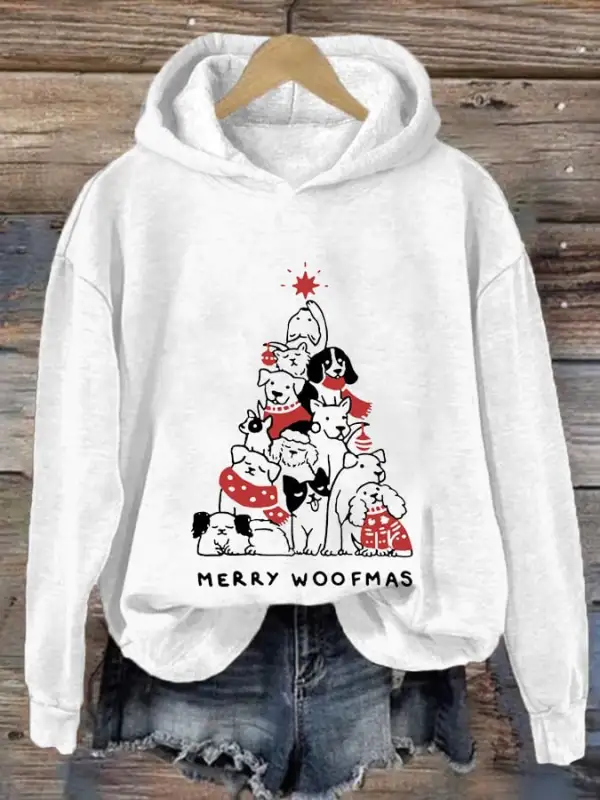 Women's Merry woofmas Print Casual Hoodie