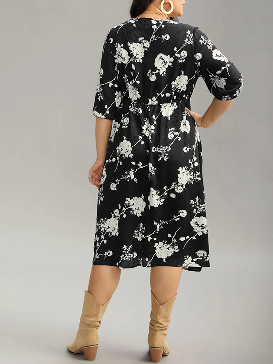 Elegant floral patchwork plus-size women's dress