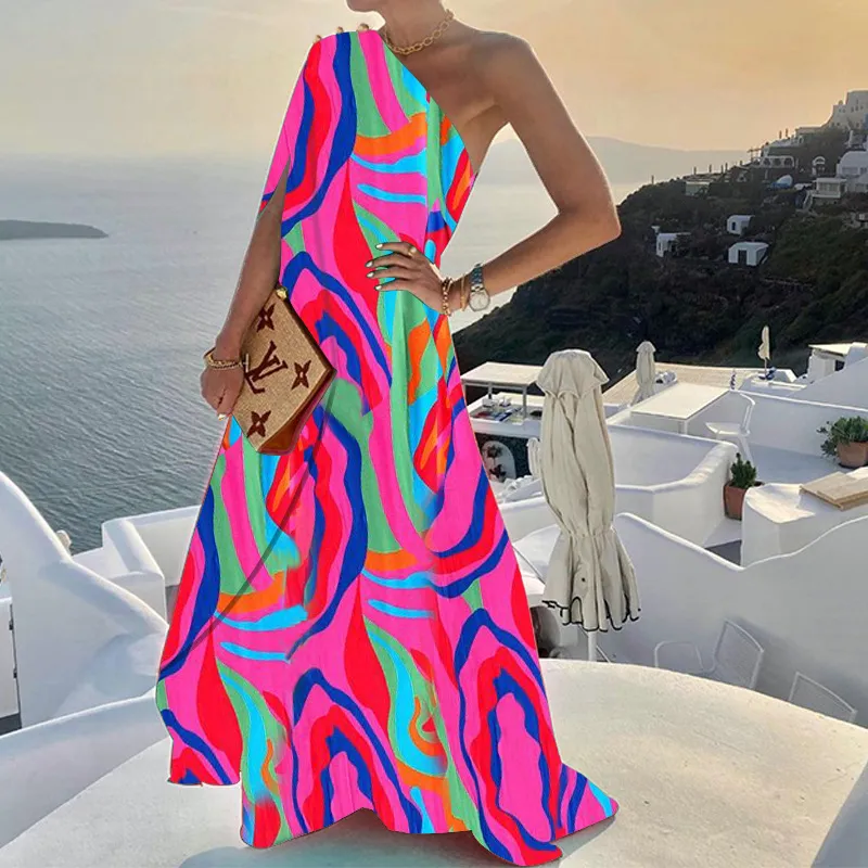 Women Summer One Shoulder Long Dress