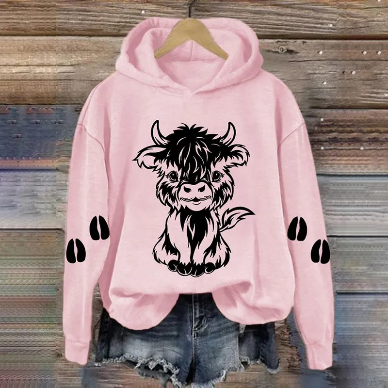 Women's Cute Baby Highland Cow Casual Hoodie