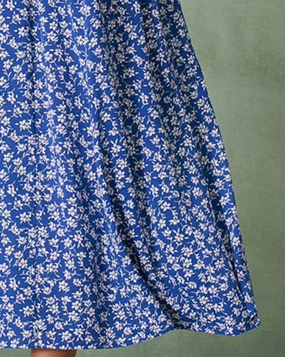 Lapel Blue Floral Dress