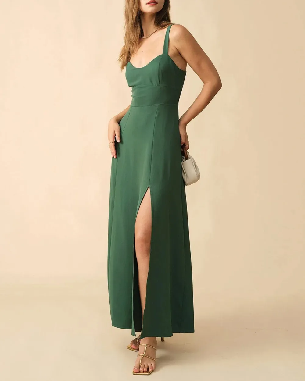 Long drape green silky dress