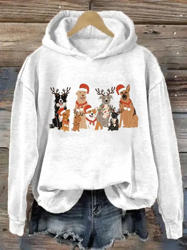 Women's Christmas Dog Print Hoodie