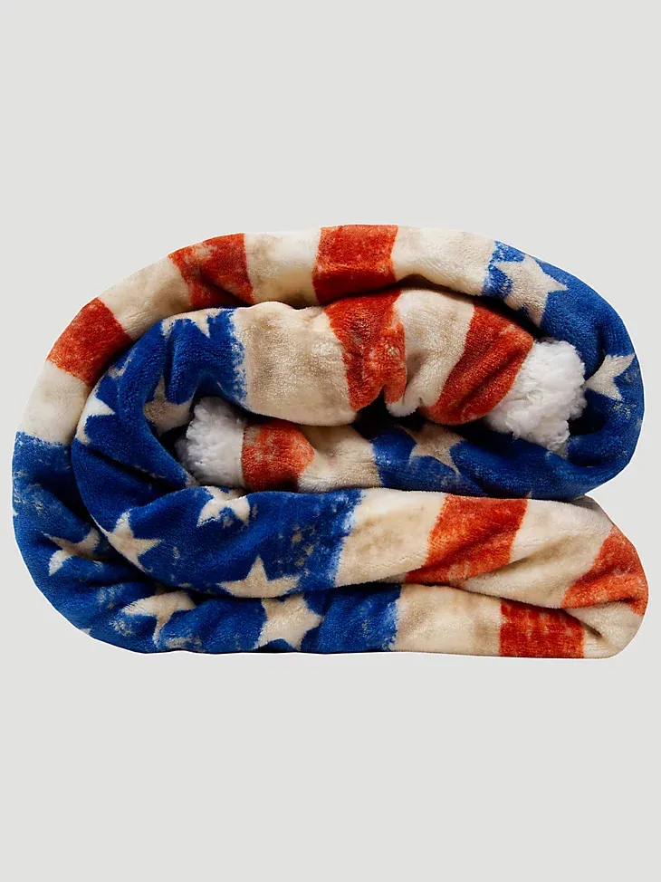 WRANGLER STARS & STRIPES AMERICAN FLAG SHERPA FLEECE THROW BLANKET IN MULTI