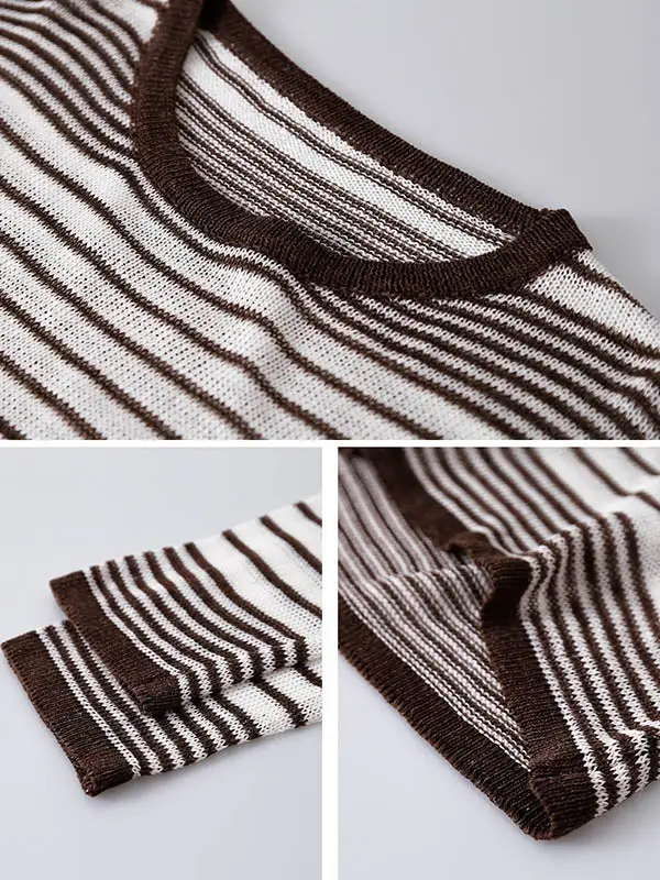 Casual Striped Round-Neck Long Sleeves Knitwear Tops