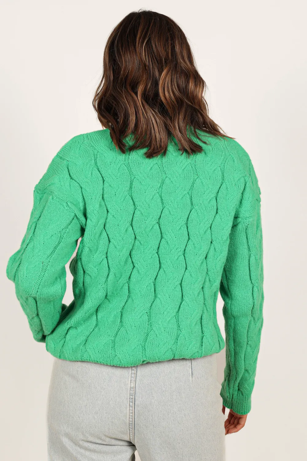 Elena Thick Cable Knit Sweater - Kelly Green