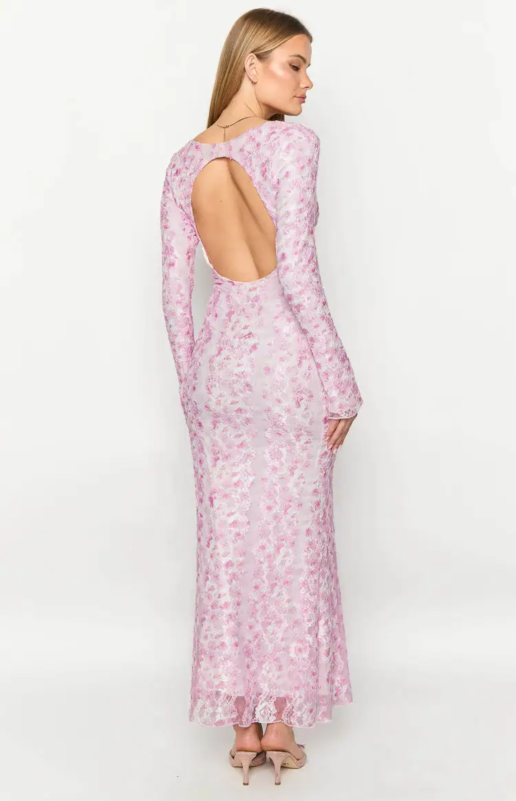 Zach Pink Long Sleeve Maxi Dress