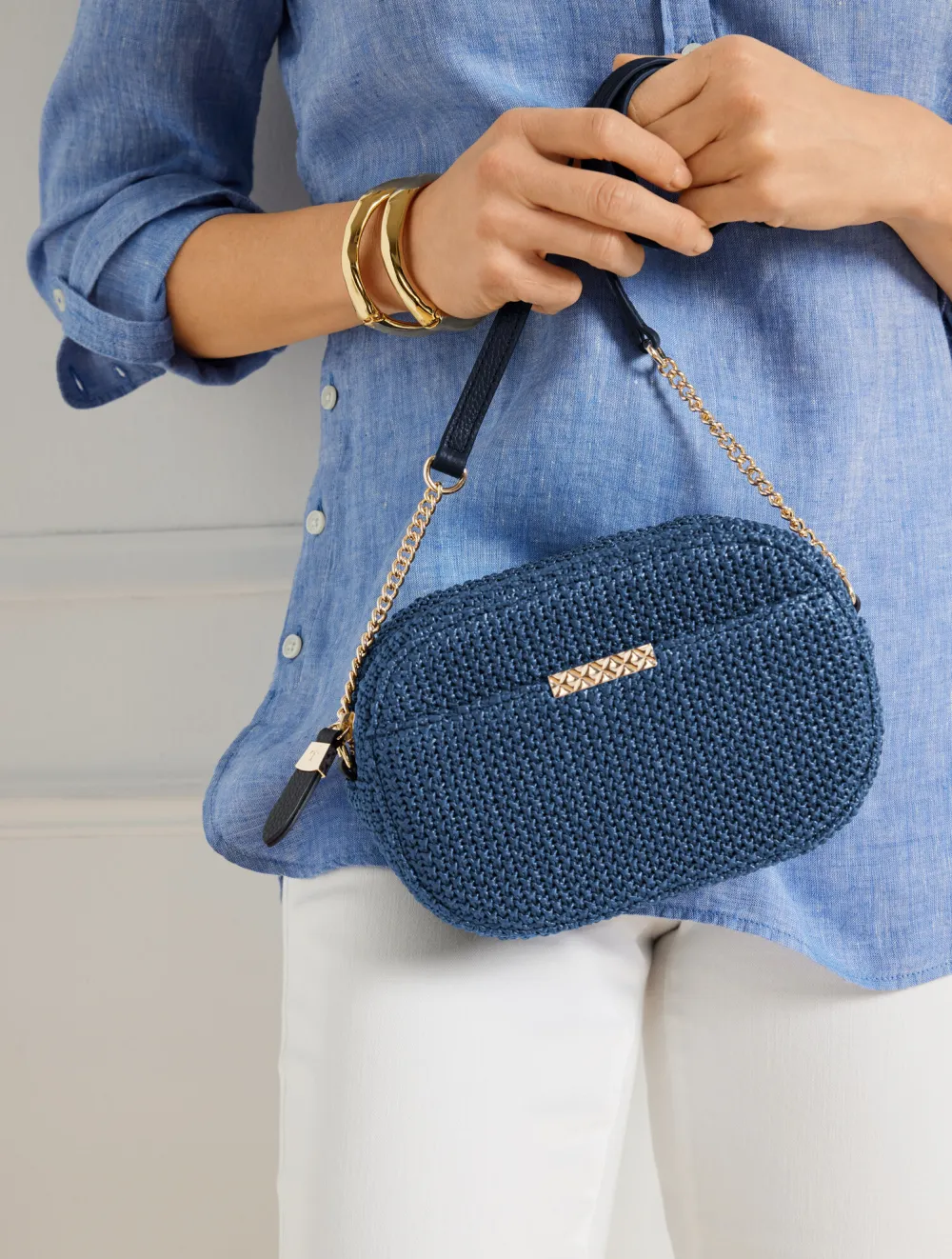 Straw Crossbody Bag - Indigo Blue