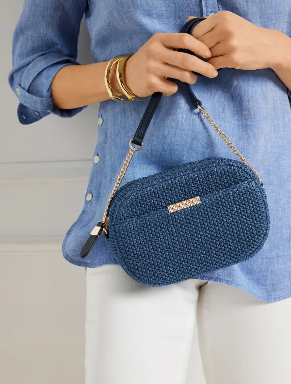 Straw Crossbody Bag - Indigo Blue