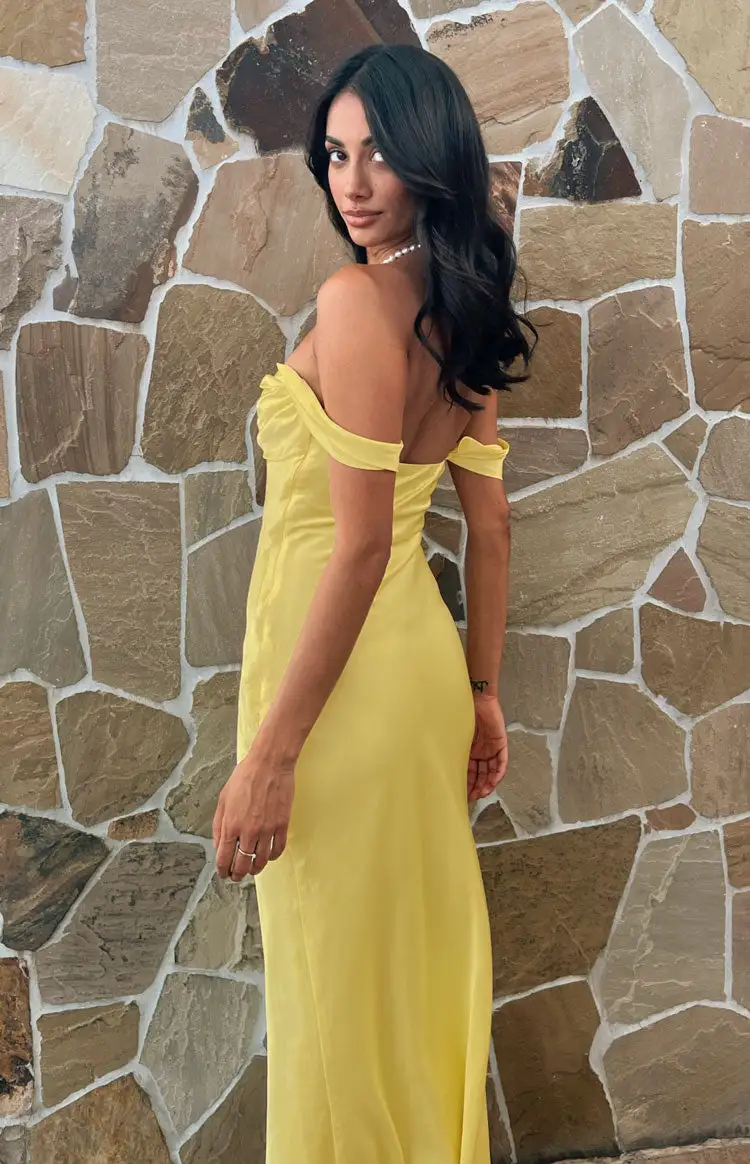 Ella Light Yellow Off Shoulder Formal Maxi Dress