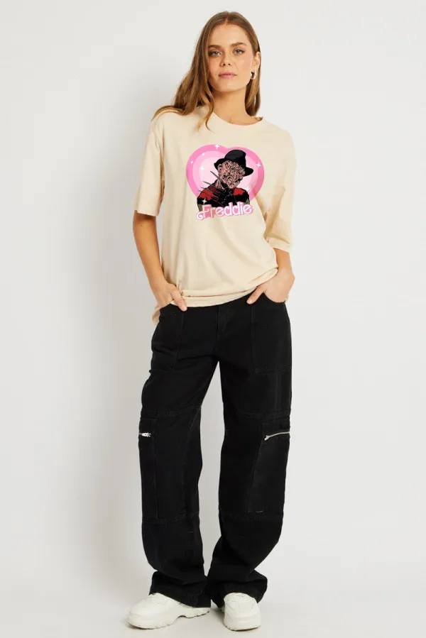 Women's heart-shaped art paired printed T-shirt