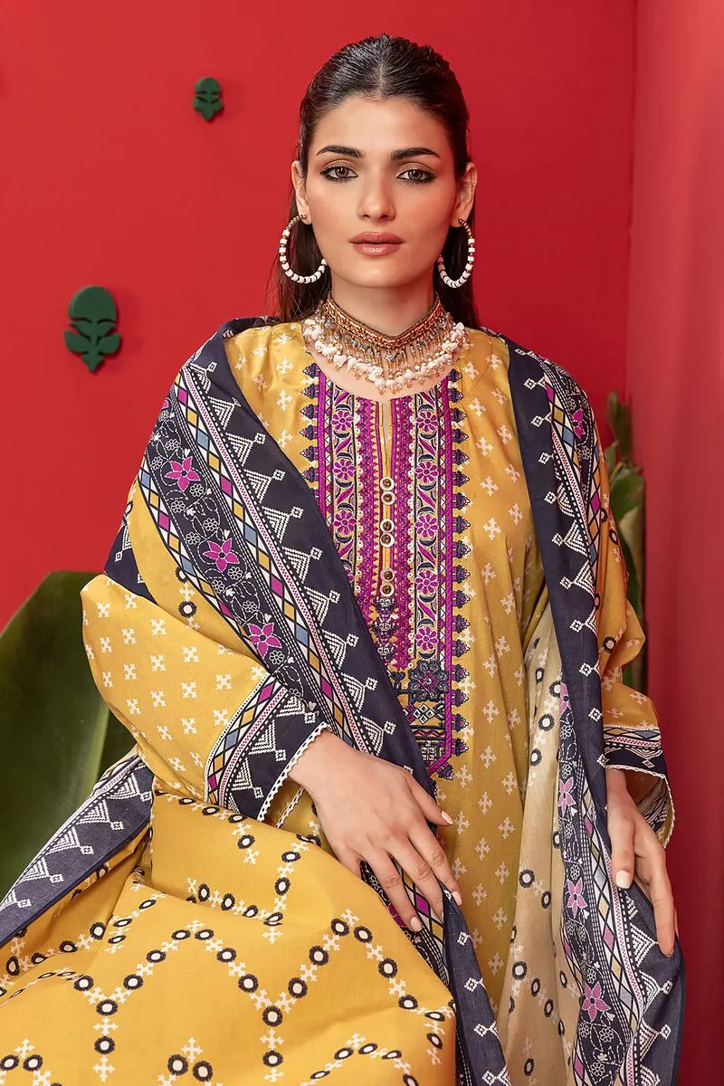 3 Piece Kurta Embroidered | Dupatta& Bottom & Tops | Color yellow