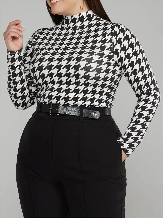 Mockneck Cropped Houndstooth Top