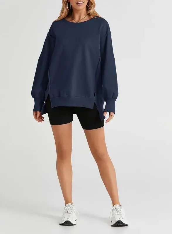 Oversized Reverse Seam Sweatshirt Long Sleeve Crewneck Pullover