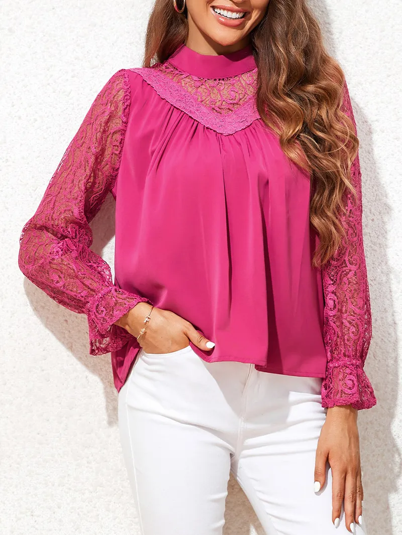 Decorative lace standing collar elegant shirt