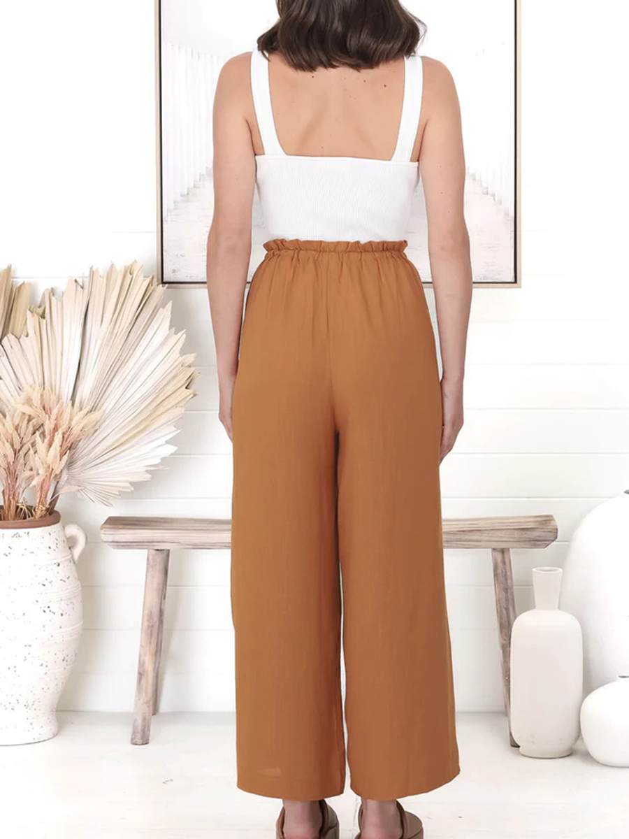 Cotton and linen high-waisted trousers