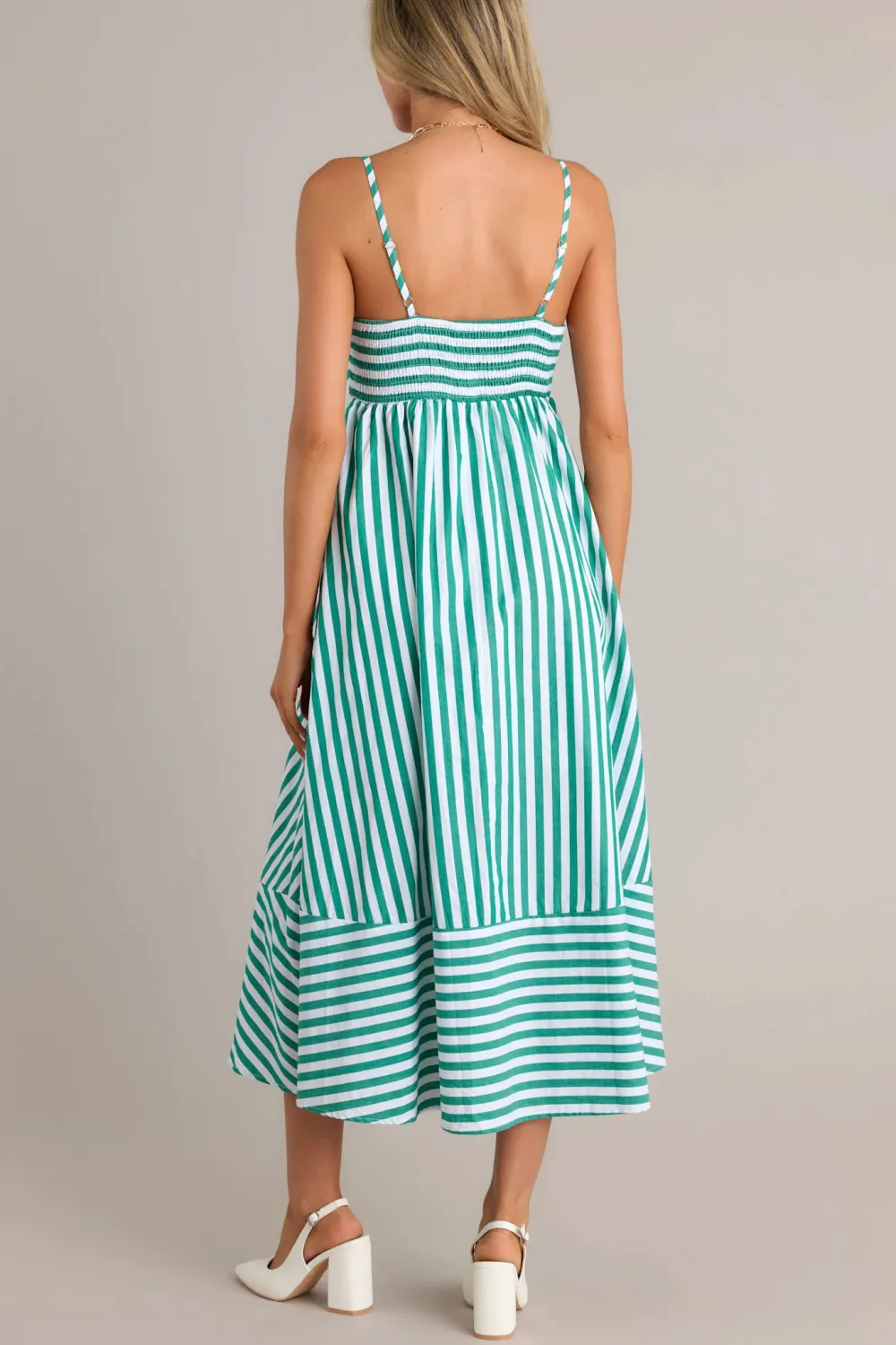 GREEN STRIPE MIDI DRESS