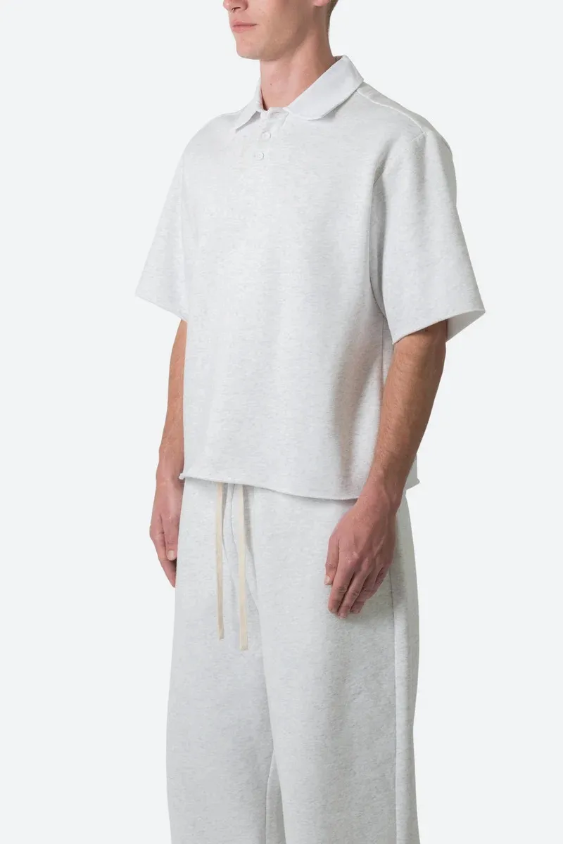 FLEECE OVERSIZED POLO WHITE SHIRT