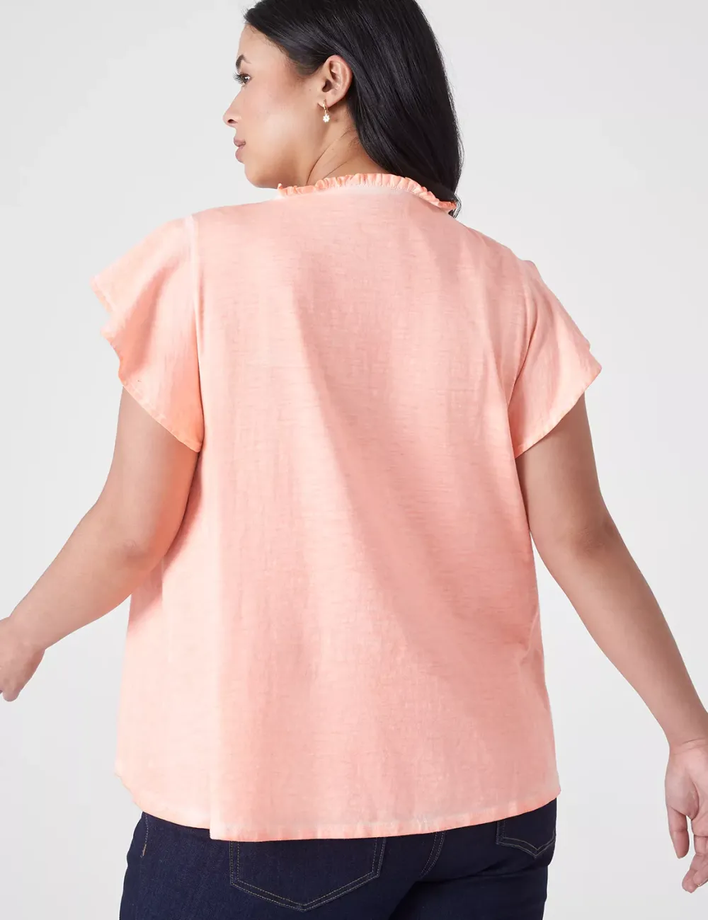 Swing Ruffle-Neck Smocked-Yoke Tee