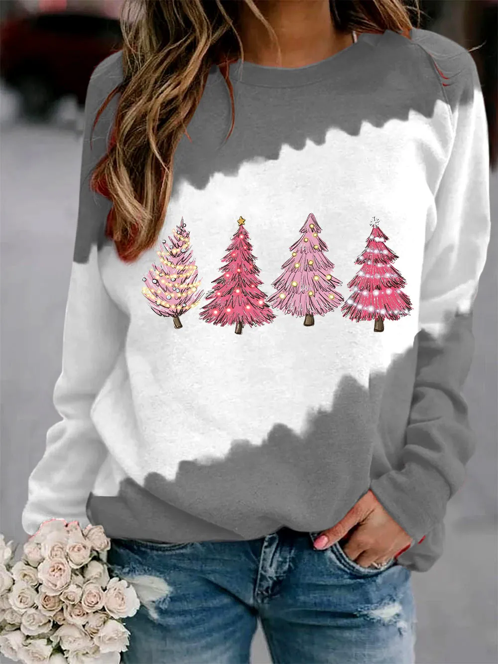 Women's Pink Tree Print Sweatshirt