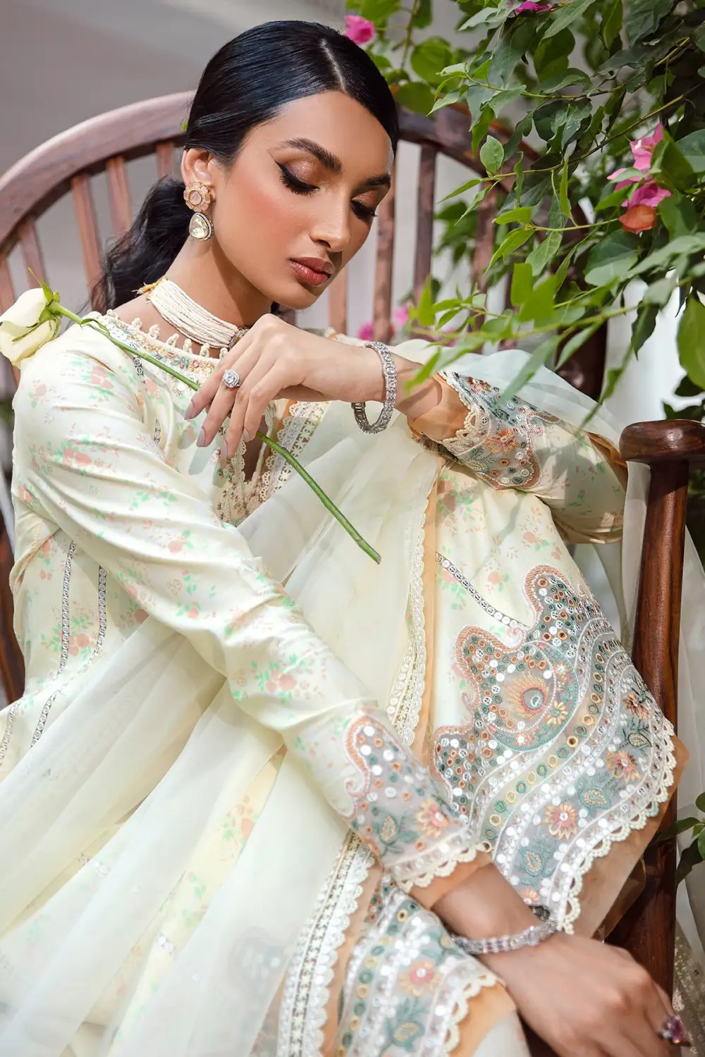 Lime Primerose Embroidered Lawn