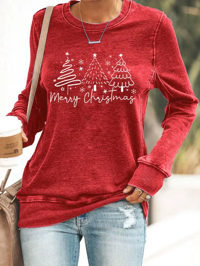 Women's Merry Christmas Print Casual Long Sleeve Sweater